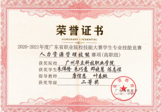指导学生参加省级技能赛二等奖